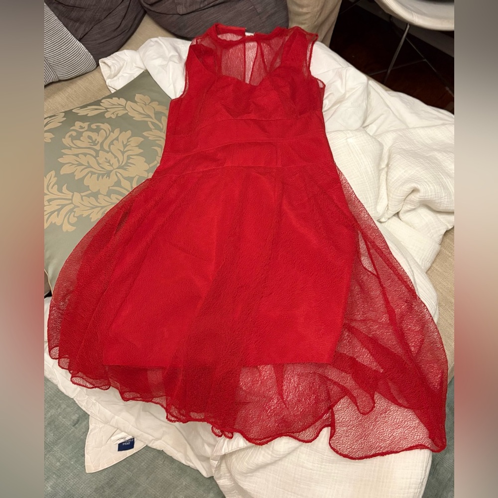 Carven red mesh lace dress 38 M